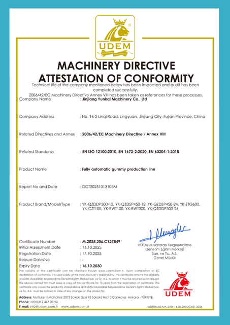 Certificado CE de la máquina de gomitas